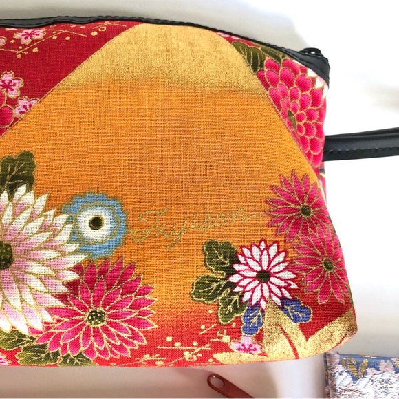 NEW Fujisan Canvas Metallic Floral Print Set Wristlet Coin Purse Eyeglass Case - Picture 4 of 7